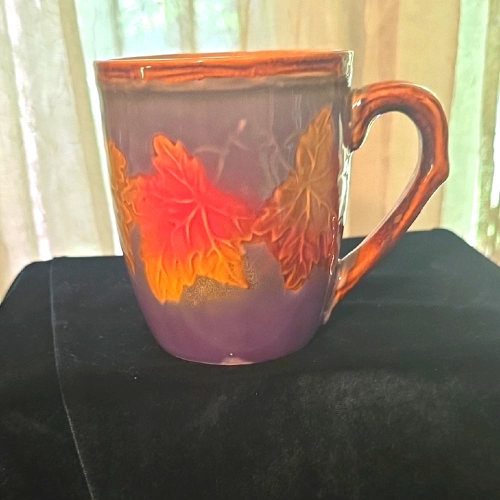 Vintage 90s Fall Leaf Coffee Tea Hot Chocolate‎ Mug Green Brown Gold